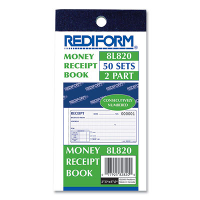 Small Money Receipt Book, Two-Part Carbonless, 2.75 x 5, 50 Forms Total