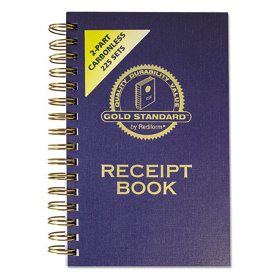 Gold Standard Money Receipt Book, Two-Part Carbonless, 5 x 2.75, 3 Forms/Sheet, 225 Forms Total
