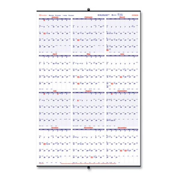 Yearly Wall Calendar, 24 x 36, White/Blue Sheets, 12-Month (Jan To Dec): 2026