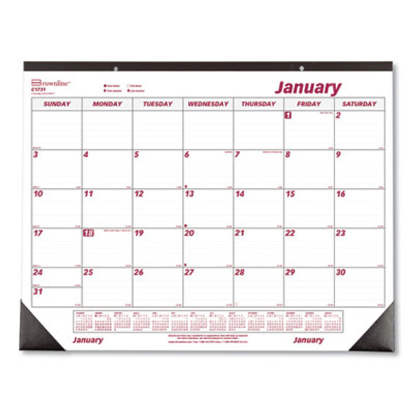 Monthly Desk Pad Calendar, 22 x 17, White/Burgundy Sheets, Black Binding, Black Corners, 12-Month (Jan To Dec): 2026