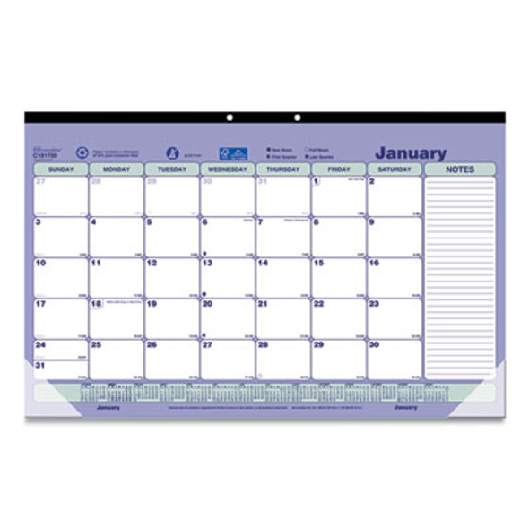 Monthly Desk Pad Calendar, 17.75 x 10.88, White/Blue/Green Sheets, Black Binding, Clear Corners, 12-Month (Jan To Dec): 2026