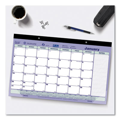 Monthly Desk Pad Calendar, 17.75 x 10.88, White/Blue/Green Sheets, Black Binding, Clear Corners, 12-Month (Jan To Dec): 2026