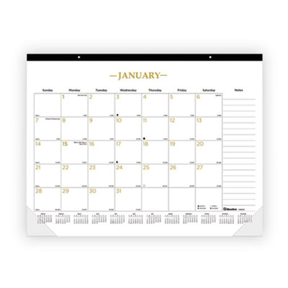 Gold Collection Monthly Desk Pad Calendar, 22 x 17, White/Gold Sheets, Black Headband, 12-Month (Jan To Dec): 2026