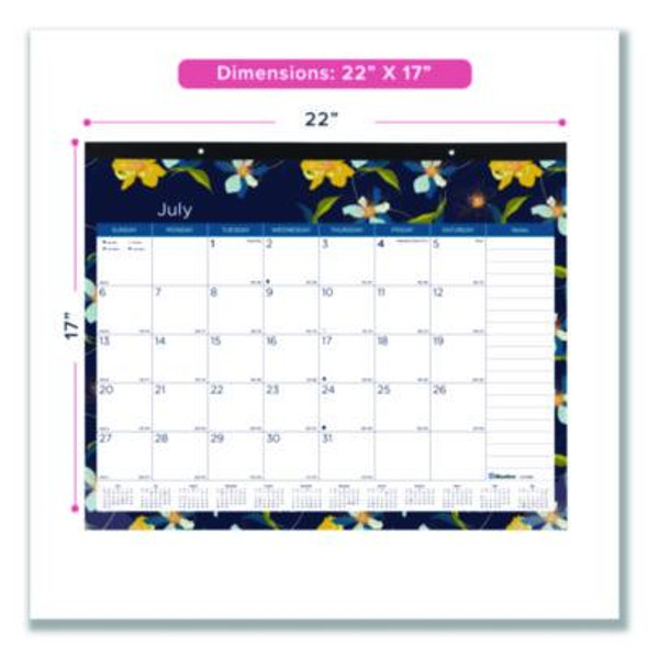 Academic 18-Month Desk Pad Calendar, Floral Artwork, 22 x 17, White/Multicolor Sheets, Black Headband, July 2025 To Dec 2026