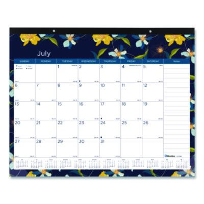 Academic 18-Month Desk Pad Calendar, Floral Artwork, 22 x 17, White/Multicolor Sheets, Black Headband, July 2025 To Dec 2026
