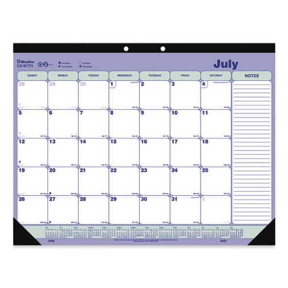 Academic 13-Month Desk Pad Calendar, 21.25 x 16, White/Blue/Green Sheets, Black Headband, 13-Month: July 2025 To July 2026