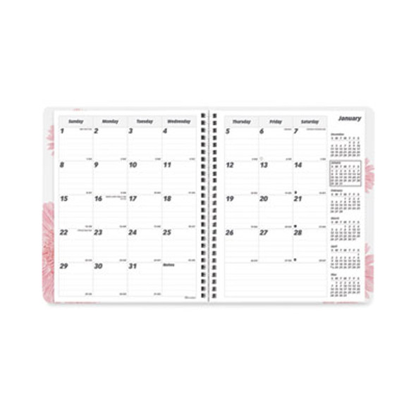 Essential Collection Ruled Monthly Planner, Pink Daisy Artwork, 8.88 x 7.13, Black/Pink Cover, 14-Month: Dec 2025 To Jan 2027