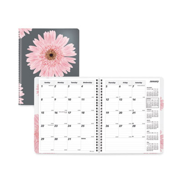 Essential Collection Ruled Monthly Planner, Pink Daisy Artwork, 8.88 x 7.13, Black/Pink Cover, 14-Month: Dec 2025 To Jan 2027
