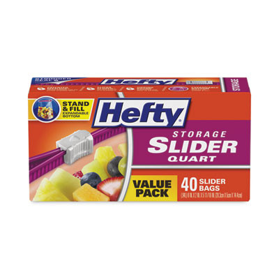 Slider Stand And Fill Food Storage Bags, Quart, 8" x 7", Clear, 40/Box