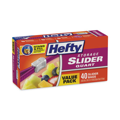 Slider Stand And Fill Food Storage Bags, Quart, 8" x 7", Clear, 40/Box
