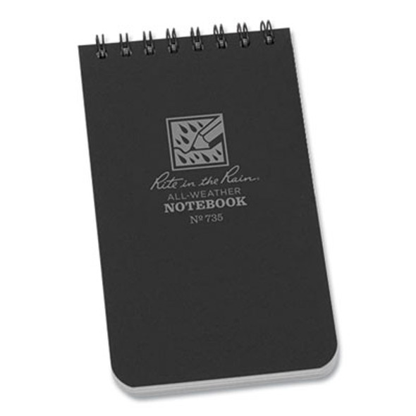 All-Weather Wire-O Notepad, Black Cover, Universal: Narrow Rule And Quadrille Rule (4 Sq/In), (50) White 3 x 5 Sheets