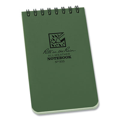 All-Weather Wire-O Notepad, Dark Green Cover, Universal: Narrow Rule And Quadrille Rule (4 Sq/In), (50) White 3 x 5 Sheets