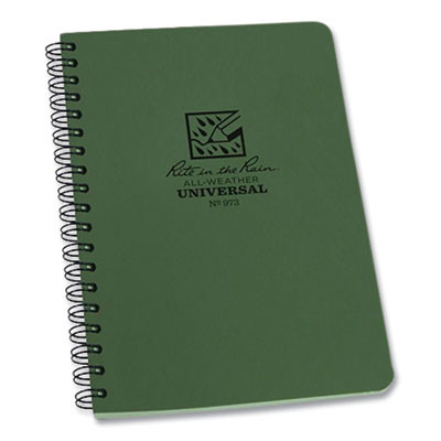 All-Weather Wire-O Notebook, 1-Subject, Universal: Narrow Rule And Quadrille Rule, Dark Green Cover, (32) 7 x 4.63 Sheets