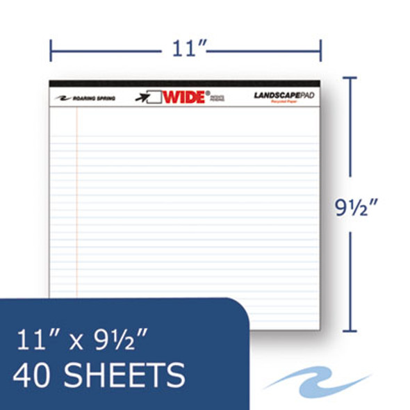 Wide Landscape Format Writing Pad, Unpunched With Standard Back, Medium/College Rule, 40 White 11 X 9.5 Sheets