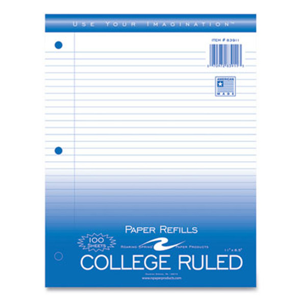 Notebook Filler Paper, 3-Hole, 8.5 X 11, College Rule, 100/Pack