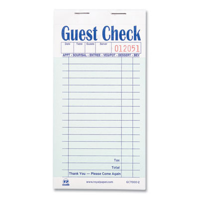 Guest Check Pad, 17 Lines, Two-Part Carbonless, 3.6 x 6.7, 50 Forms/Pad, 50 Pads/Carton