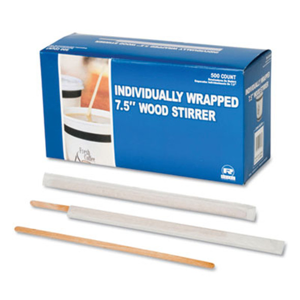 Wood Stir Sticks, 7.5", Wrapped, 5,000/Carton