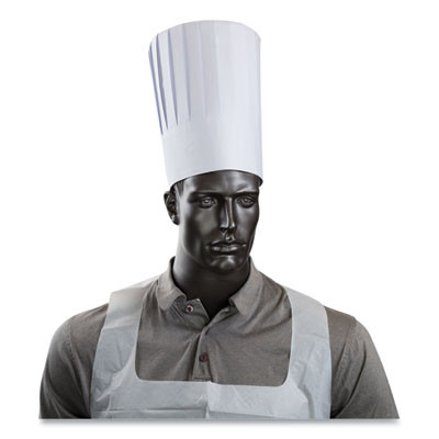 Pleated Chef's Hats, Paper, Adjustable, 10" Tall, One Size, White, 24/Carton