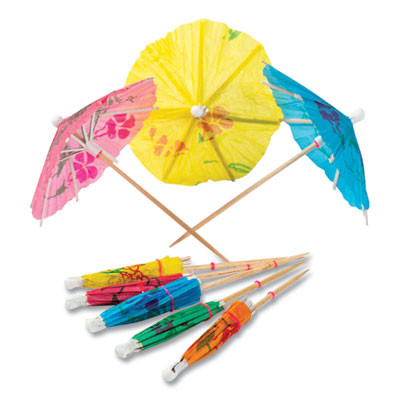 Cocktail Parasols, 3", Assorted, 144/Box, 50 Boxes/Carton