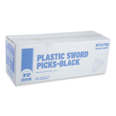 Sword Picks, Plastic, 6", Black, 1,000/Box, 10 Boxes/Carton