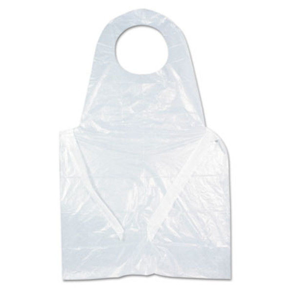 Heavyweight Poly Aprons, 28 x 46, 1 Mil, One Size Fits All, White, 500/Carton
