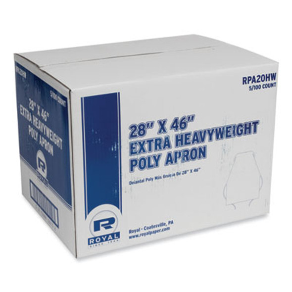 Heavyweight Poly Aprons, 28 x 46, 1.77 Mil, One Size Fits All, White, 500/Carton