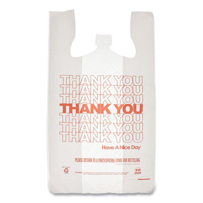 Thank You Bags, Thank You - Have a Nice Day Labeling, Cut-Out Handles, 13" x 8" x 23", White/Red, 1,000/Carton