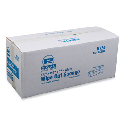 Medium-Duty Wipe Out Scrubbing Sponge, 4.6 x 2.5, 1" Thick, White, 24/Carton