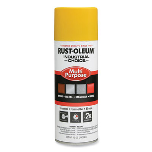 Industrial Choice 1600 System Multi-Purpose Enamel Spray Paint, Flat Safety Yellow, 12 Oz Aerosol Can, 6/Carton