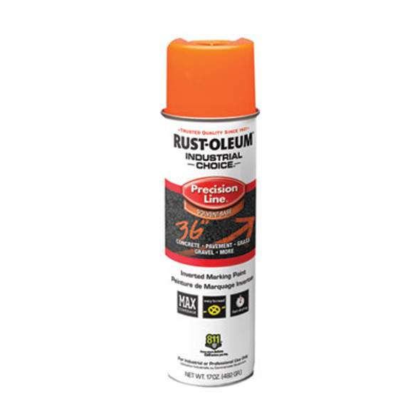 Industrial Choice M1600 System Solvent-Based Precision Line Marking Paint, Flat Fluorescent Orange, 17 Oz Aerosol Can, 12/Ct