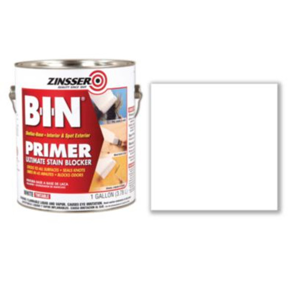 Bin Shellac-Base Interior And Spot Exterior Primer, Flat White, 1 Gal Bucket/Pail, 2/Carton