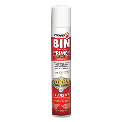 Bin Aerosol Primer With Turbo Spray System, Interior, Flat White, 26 Oz Aerosol Can, 6/Carton