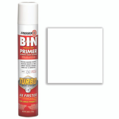Bin Aerosol Primer With Turbo Spray System, Interior, Flat White, 26 Oz Aerosol Can, 6/Carton