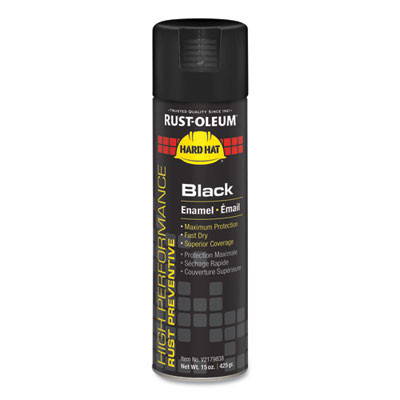 Hard Hat High Performance V2100 System Rust Preventive Enamel Spray Paint, Gloss Black, 15 Oz Aerosol Can, 6/Carton