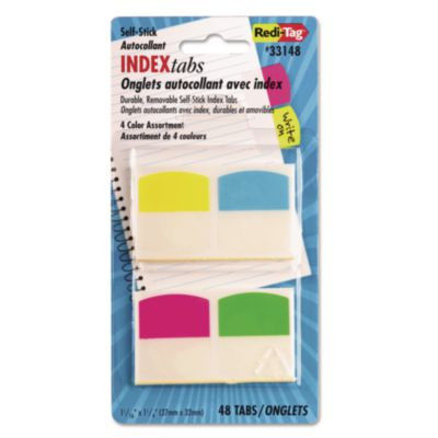 Write-On Index Tabs, 1/5-Cut, Assorted Colors, 1.06" Wide, 48/Pack