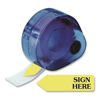 Arrow Message Page Flags In Dispenser, "Sign Here", Yellow, 120 Flags/Pack