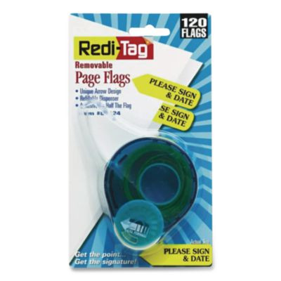 Arrow Message Page Flags In Dispenser, "Sign Here", Yellow, 120 Flags/Pack