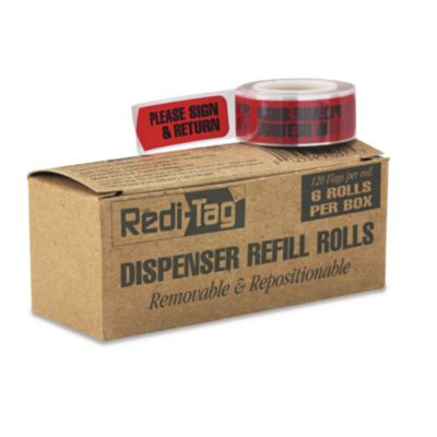 Arrow Message Page Flag Refills, "Please Sign And Return", Red, 120 Flags/Roll, 6 Rolls/Box