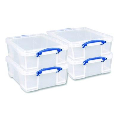 Snap-Lid Storage Bin, 4.49 Gal, 11" X 18" X 4", Clear/Blue, 4/Pack