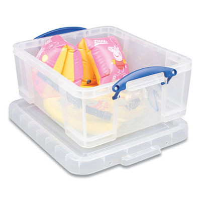 Snap-Lid Storage Bin, 4.49 Gal, 11" X 18" X 4", Clear/Blue, 4/Pack