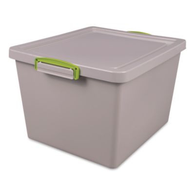 35.4 Qt. Latch Lid Storage Tote, 14.76" x 12.6" x 10.43", Dove Gray/Green