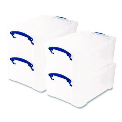 Snap-Lid Storage Bin, 2.37 Gal, 10.25" X 14.5" X 6.25", Clear/Blue, 4/Pack