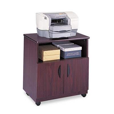 Mobile Machine Stand, Open Compartment, Engineered Wood, 3 Shelves, 200 Lb Capacity, 28" x 19.75" x 30.5", Mahogany