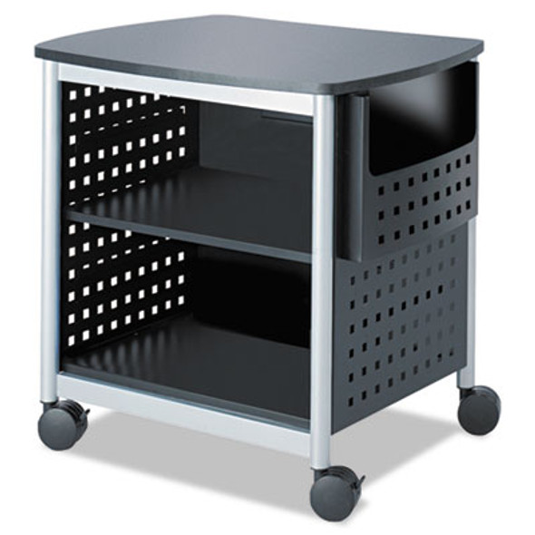 Scoot Deskside Printer Stand, File Pocket, Metal, 3 Shelves, 1 Bin, 200 Lb Capacity, 26.5 x 20.5 x 26.5, Black/Silver