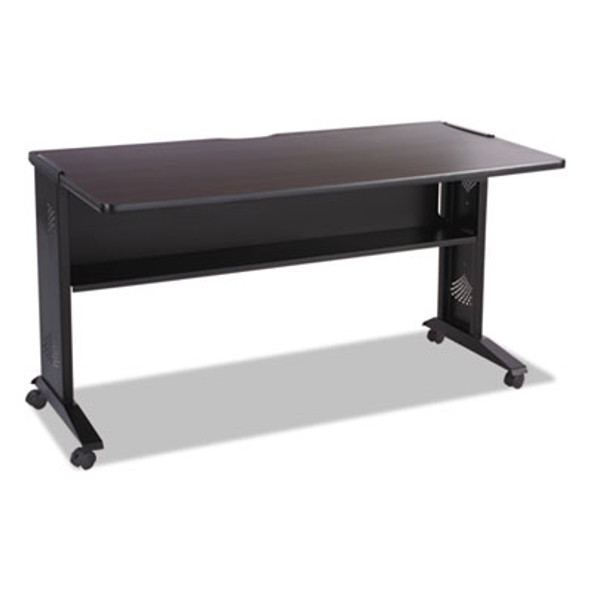 Mobile Computer Desk With Reversible Top, 53.5" X 28" X 30", Mahogany/Medium Oak/Black