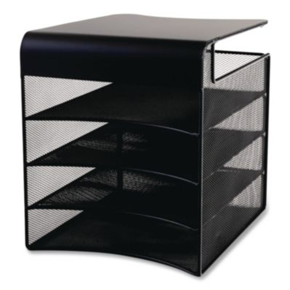 Onyx Hanging Organizer, Solid Top Horizontal, 4 Compartments, Steel Mesh, 12.33 x 12 x 10, Black