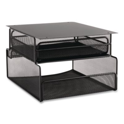 Onyx Hanging Organizer With Drawer, Under Desk Mount, 3 Compartments, Steel Mesh, 12.33 x 10 x 7.25, Black