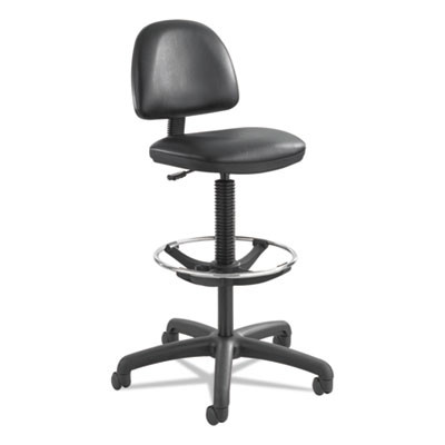 Precision Extended-Height Swivel Stool, Adjustable Footring, Supports 250 Lb, 23" To 33" Seat Height, Black Vinyl, Black Base