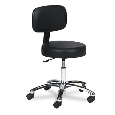 Pneumatic Lab Stool With Back, Supports Up To 250 Lb, 30.5" To 35.5" Seat Height, Black Seat/Back, Chrome Base