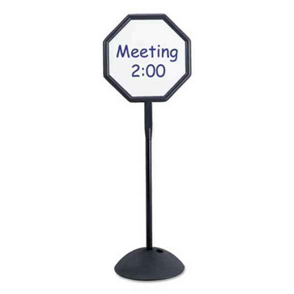 Writeway Two-Sided Dry Erase Standing Message Sign, White 18" x 18" Octagon Surface, Black Frame, 18" x 18" x 65"